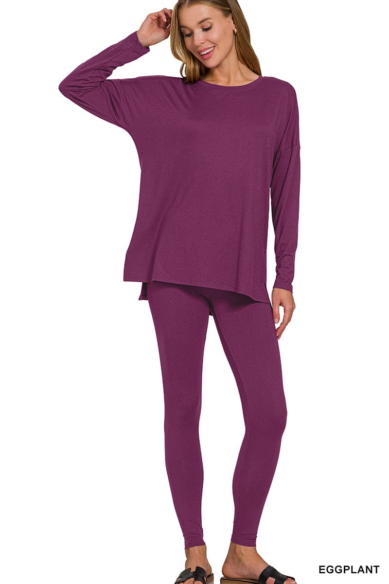 BRUSHED DTY MICROFIBER LOUNGEWEAR SET- Round neck Zenana