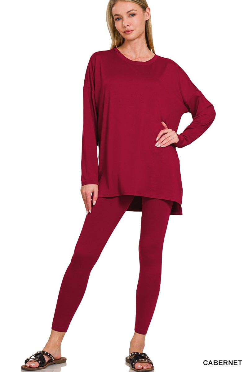 BRUSHED DTY MICROFIBER LOUNGEWEAR SET- Round neck Zenana
