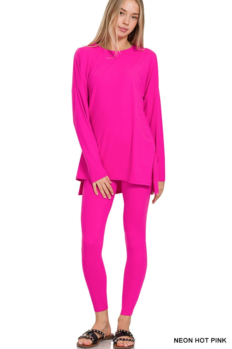 BRUSHED DTY MICROFIBER LOUNGEWEAR SET- Round neck Zenana