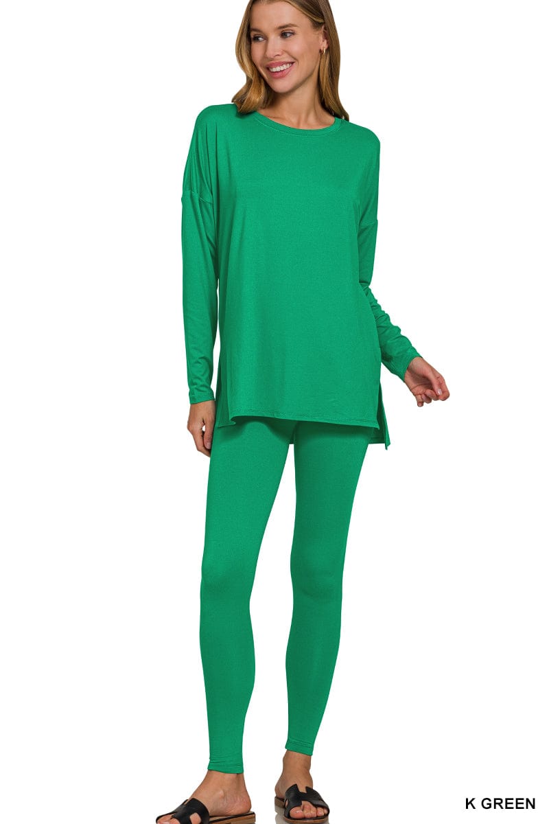 BRUSHED DTY MICROFIBER LOUNGEWEAR SET- Round neck Zenana