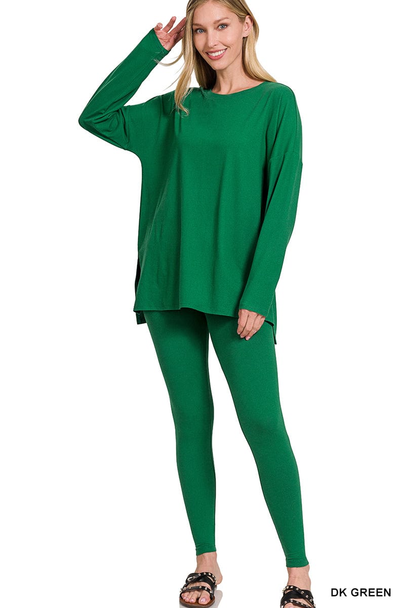 BRUSHED DTY MICROFIBER LOUNGEWEAR SET- Round neck Zenana