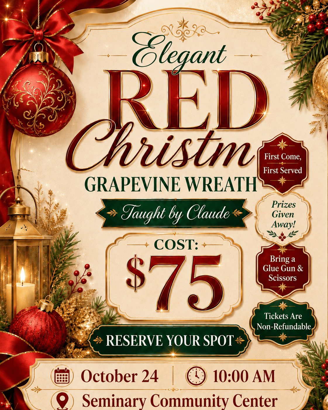 Christmas Elegant Wreath Class Shirley's of Collins