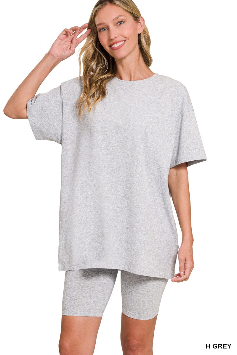 Cotton Round Neck Top & Biker Short Set -Variety Colors Available ZENANA