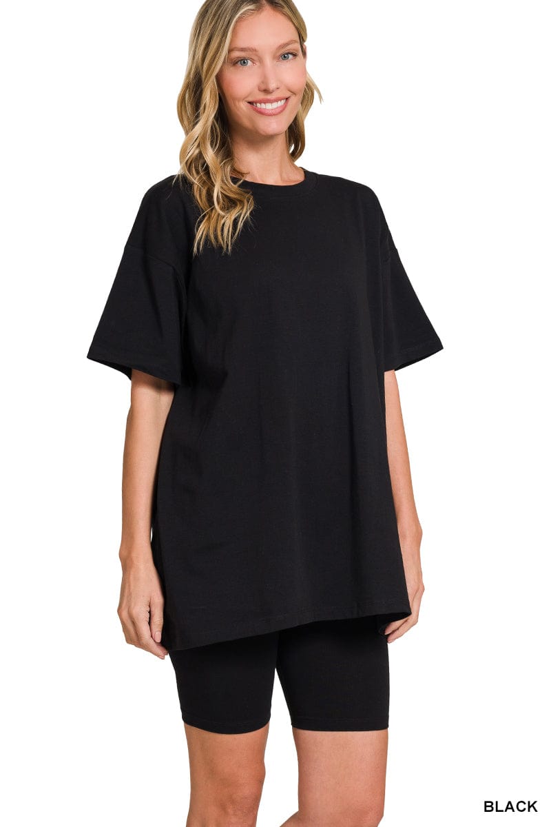 Cotton Round Neck Top & Biker Short Set -Variety Colors Available ZENANA