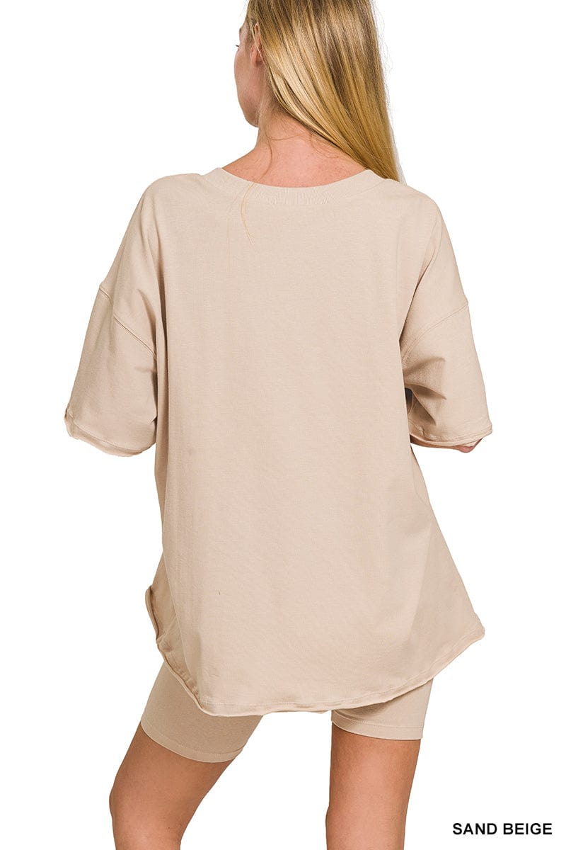Cotton V- Neck Top & Biker Short Set -Variety Colors Available ZENANA