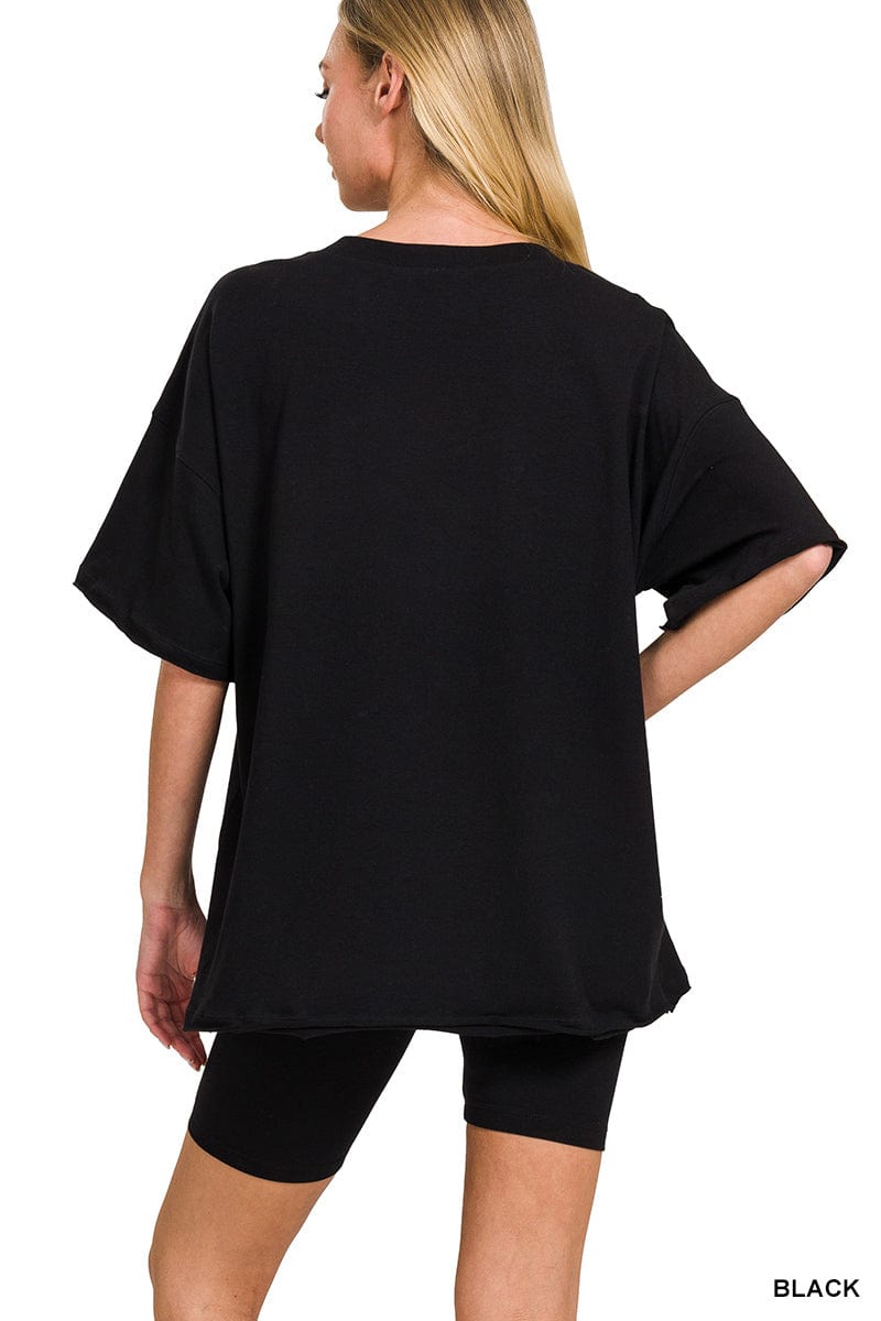 Cotton V- Neck Top & Biker Short Set -Variety Colors Available ZENANA