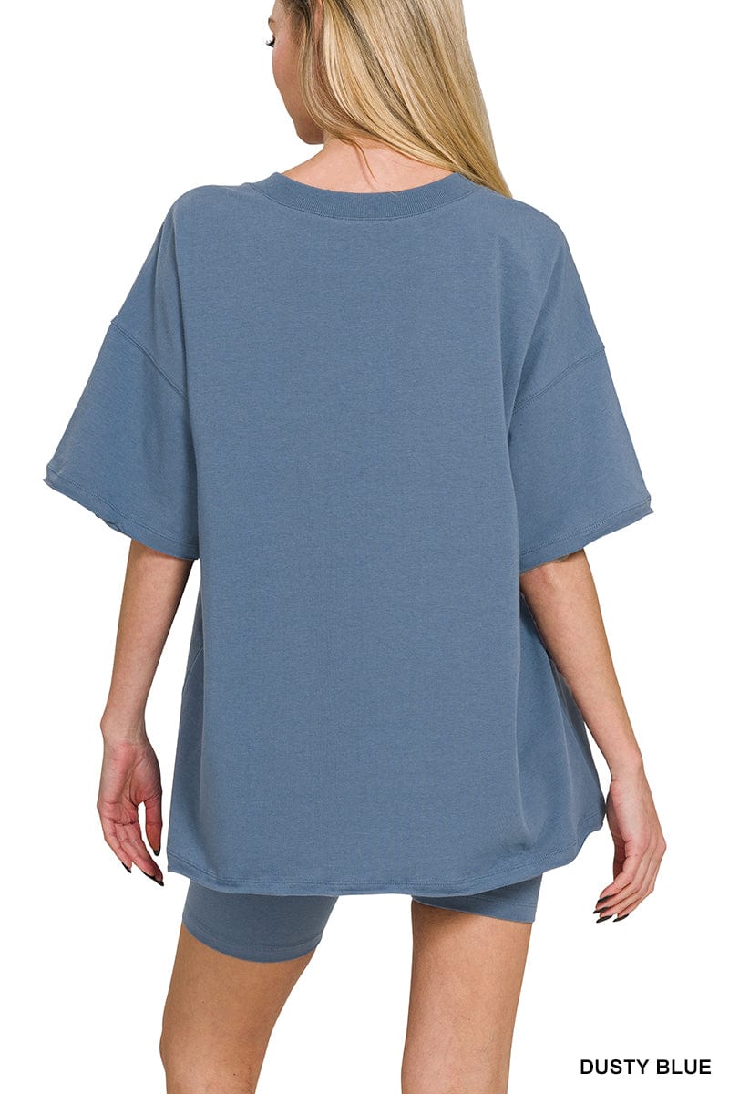 Cotton V- Neck Top & Biker Short Set -Variety Colors Available ZENANA