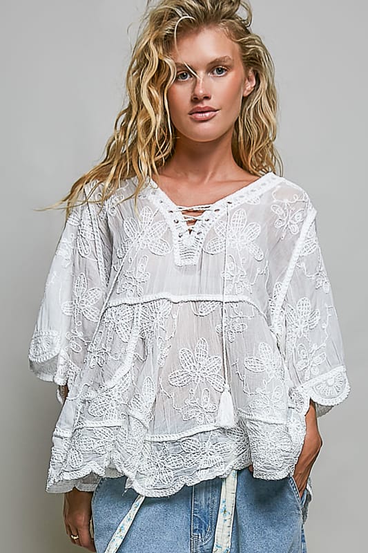 Crochet With Neck Tassel Loop Point-Off White POL