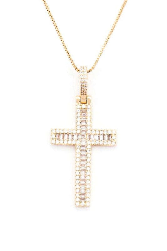 Cross Baguette CZ Pendant Necklace LA Jewelry Plaza Gold / O/S 2000002344014