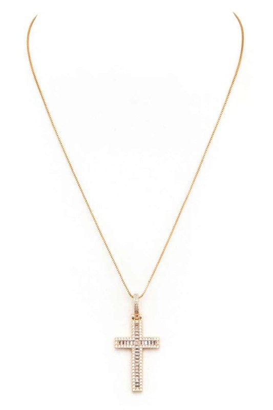 Cross Baguette CZ Pendant Necklace LA Jewelry Plaza