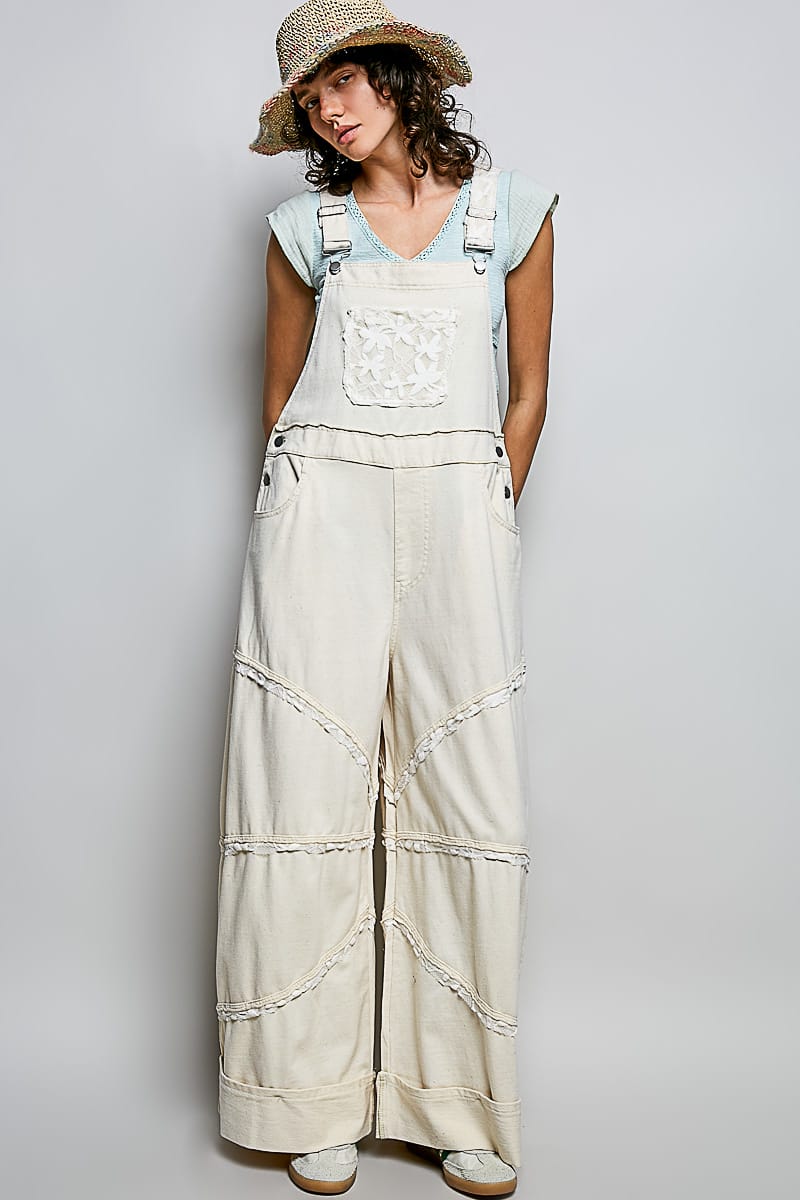 Denim Woven Overalls-NATURAL