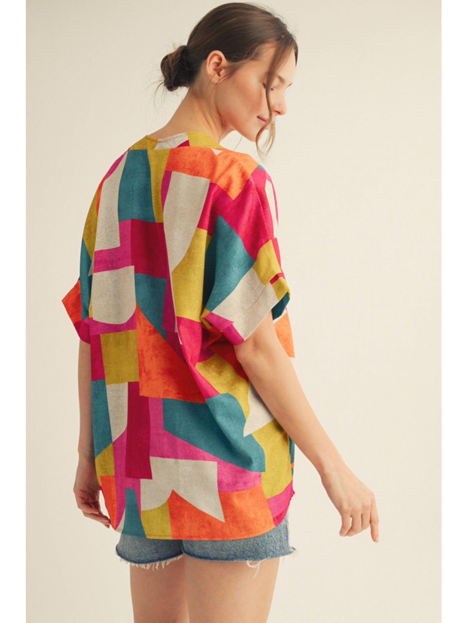Drop shoulder multi color abstract print top. JODIFL