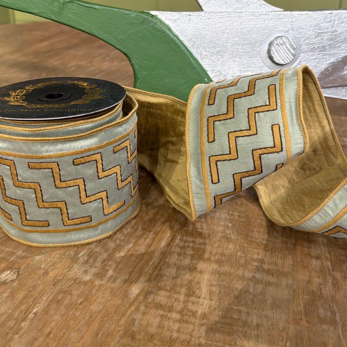 Embroidered Dupion Fused Sage Green/Khaki-4x10yd John Mark JME-WN25-210-SG/KHA-4