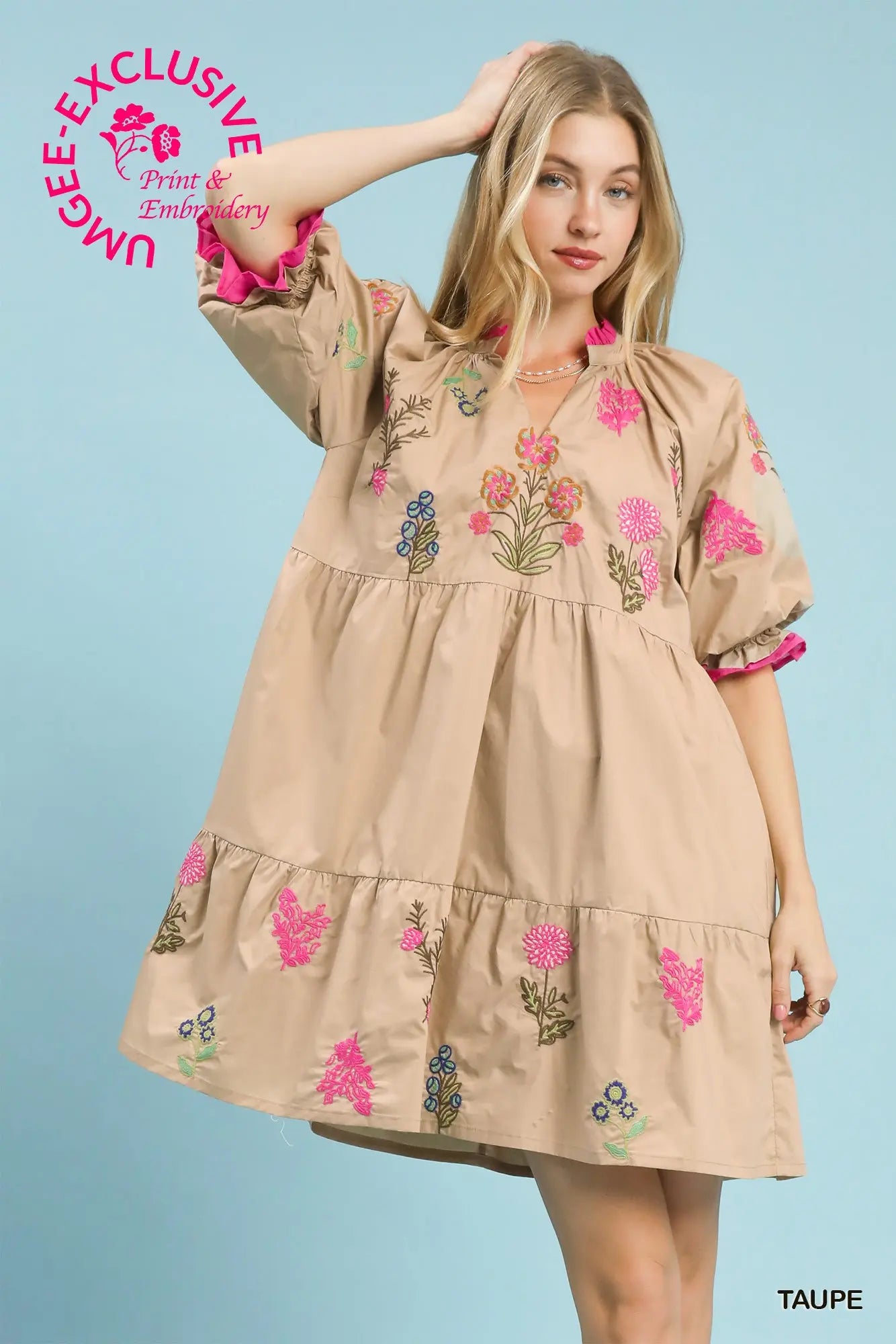 Embroidered Floral Tiered Dress Umgee