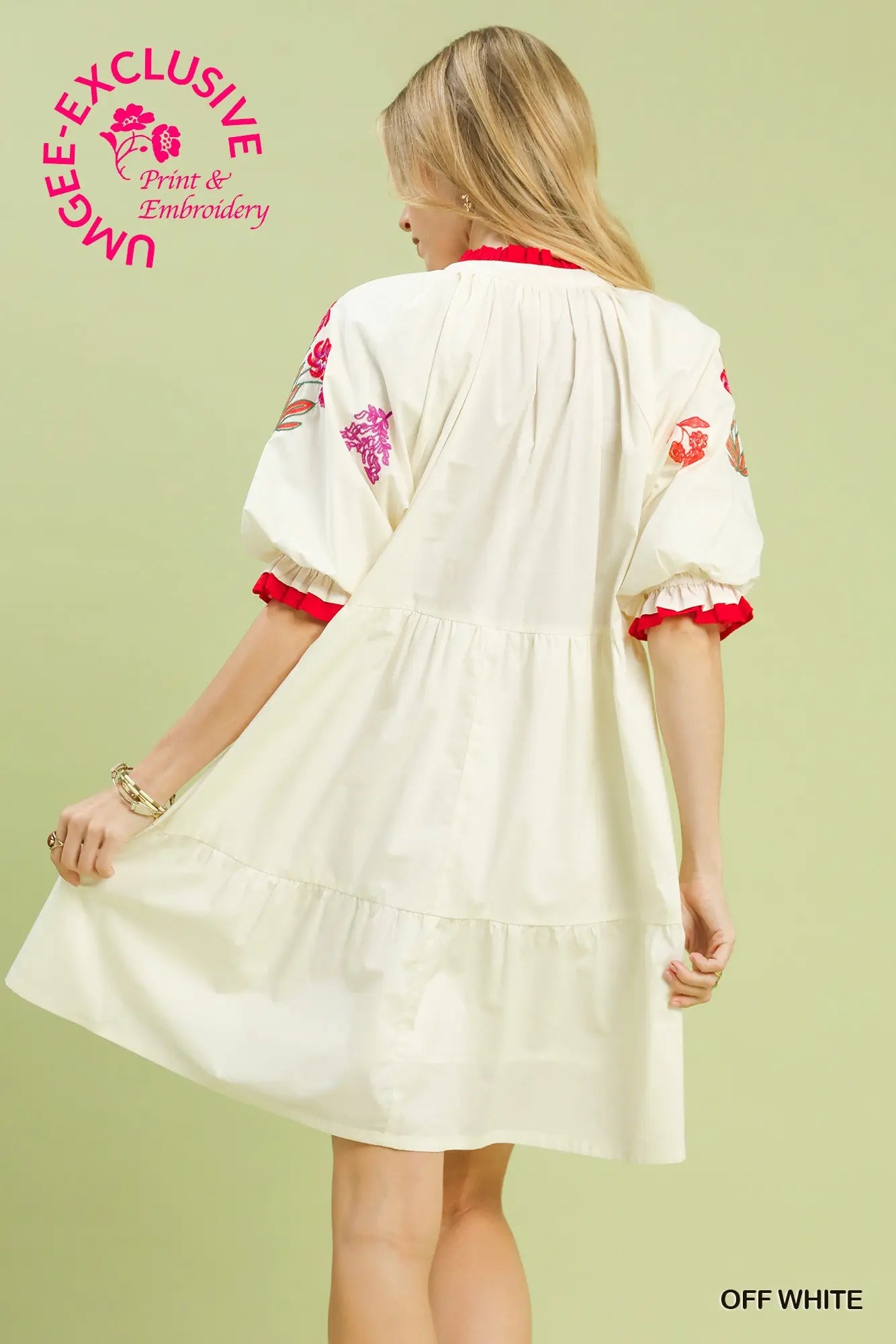 Embroidered Floral Tiered Dress Umgee