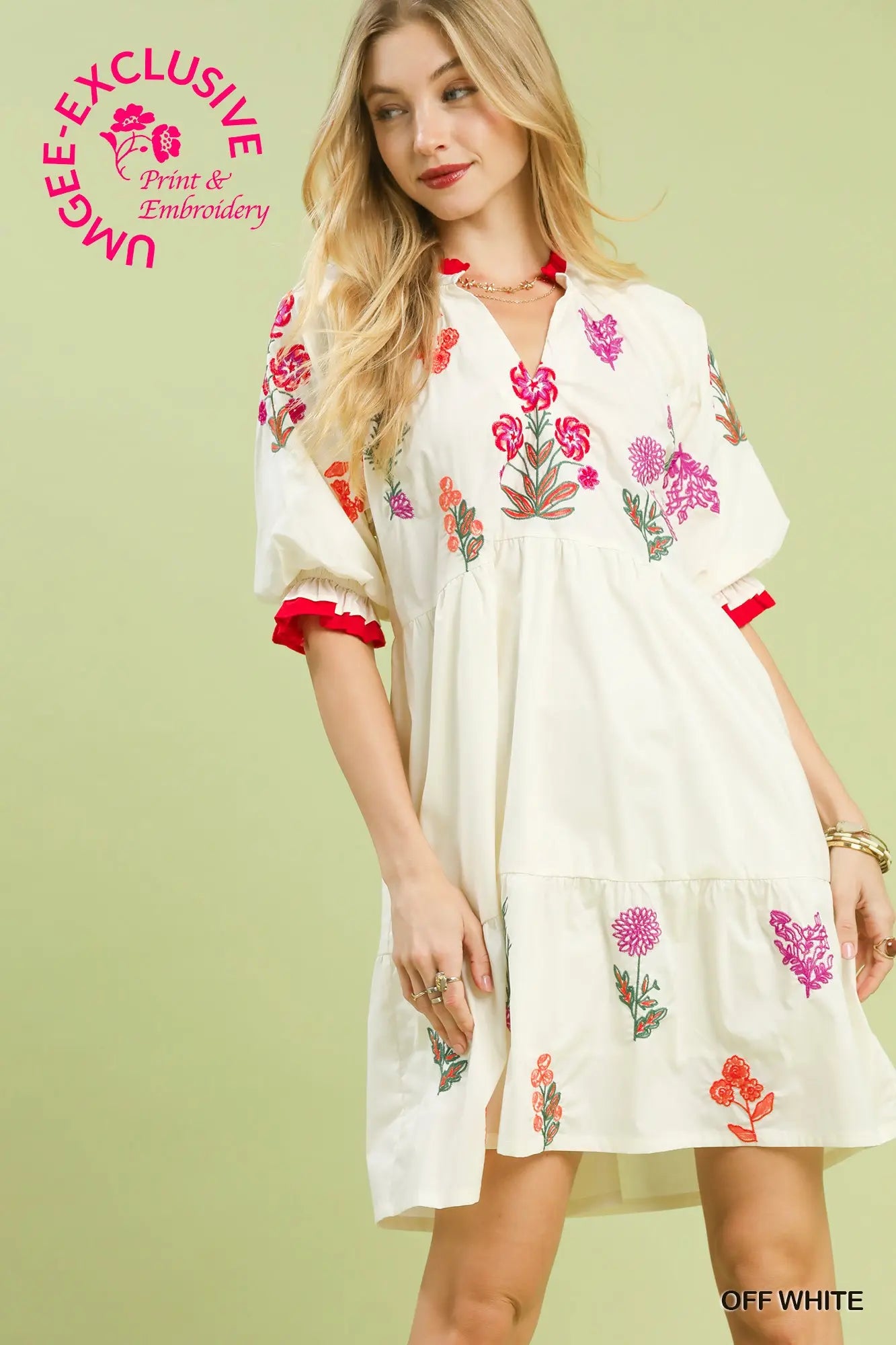 Embroidered Floral Tiered Dress Umgee