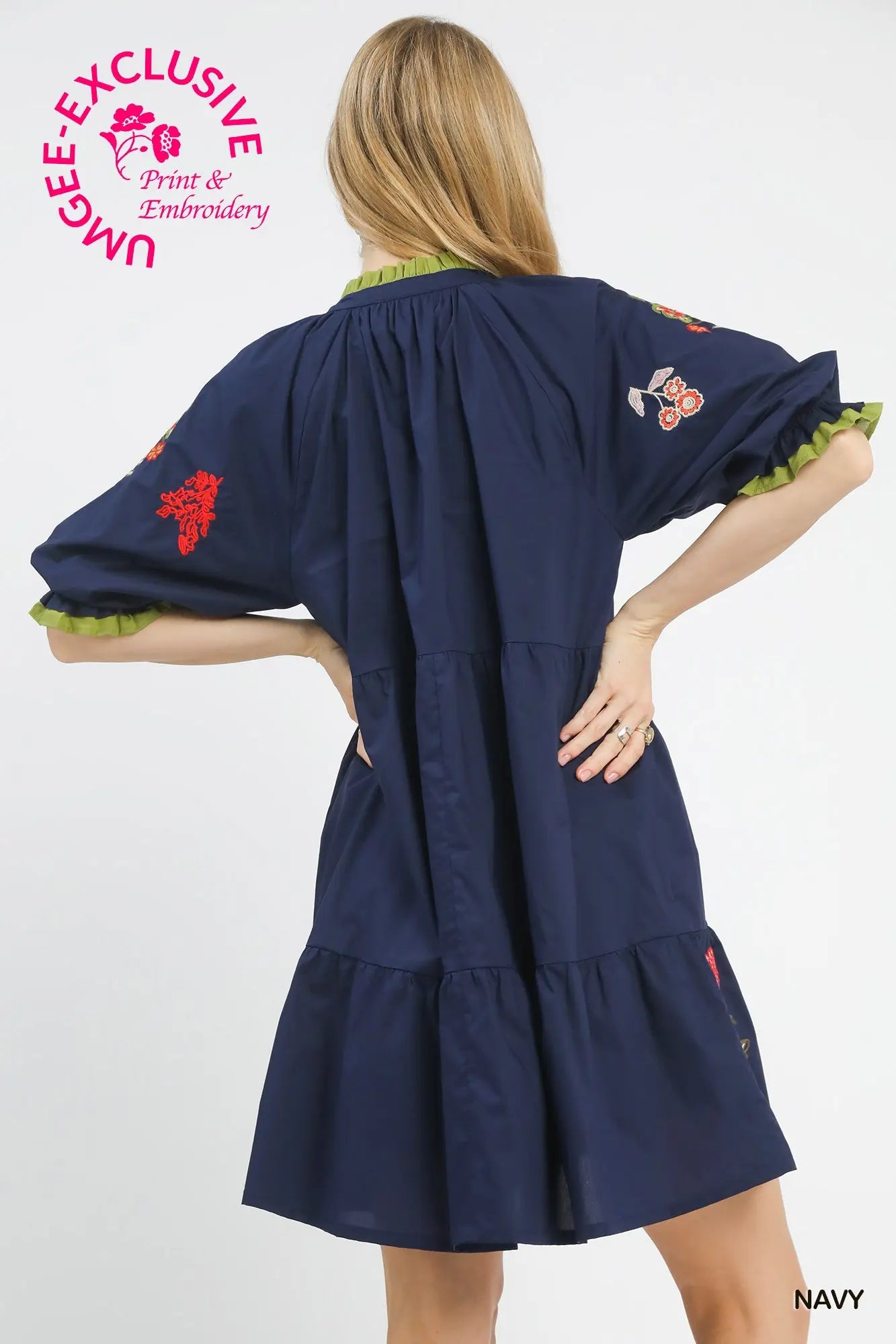 Embroidered Floral Tiered Dress Umgee