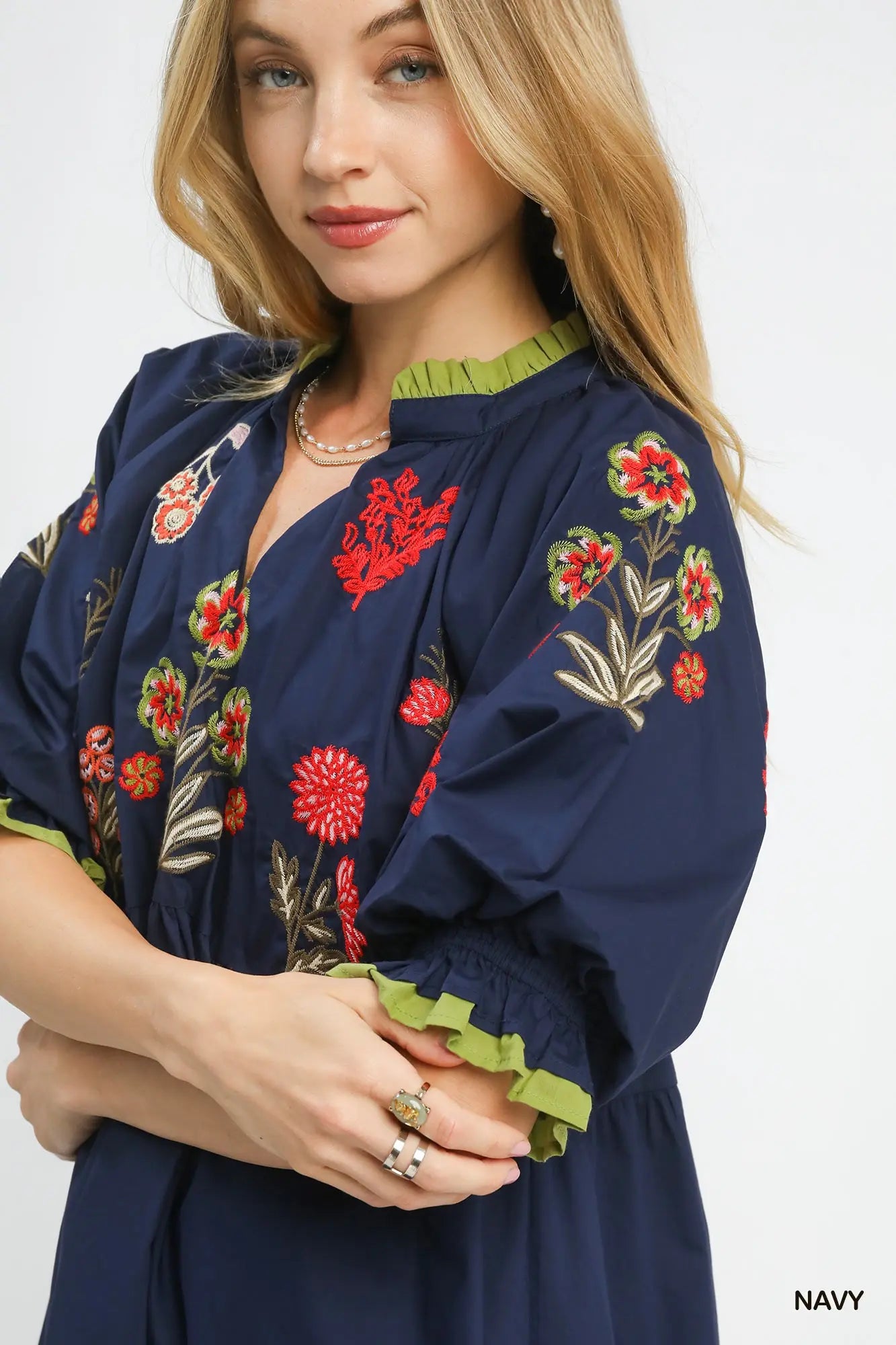 Embroidered Floral Tiered Dress Umgee