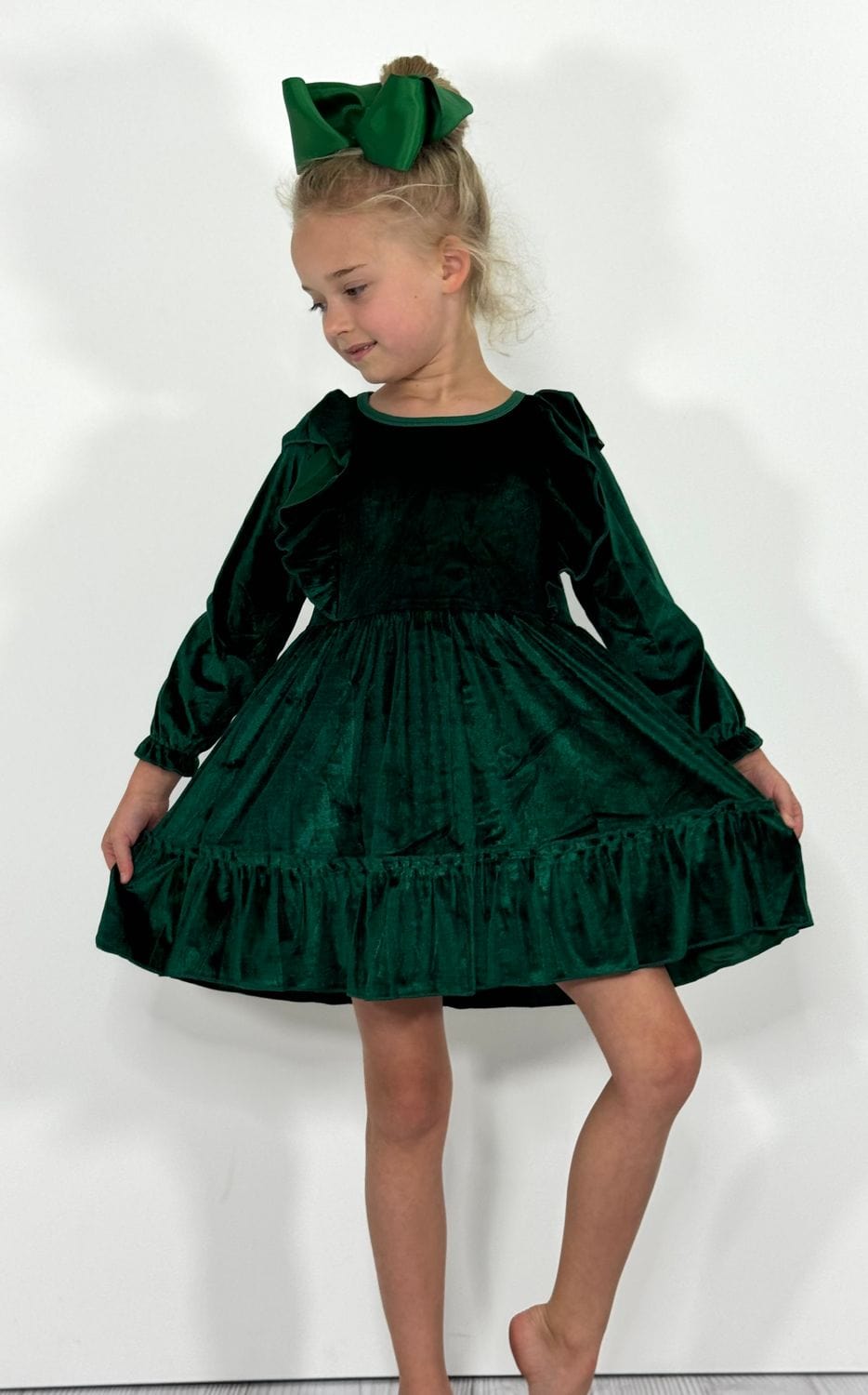 Emerald Velvet Ruffle Girls Dress Shirleys of Collins 4T Velvet Dress