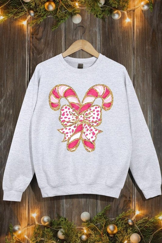 Faux Glitter Coquette CandyCane Graphic Sweatshirt Color Bear ASH / S 2000002381637