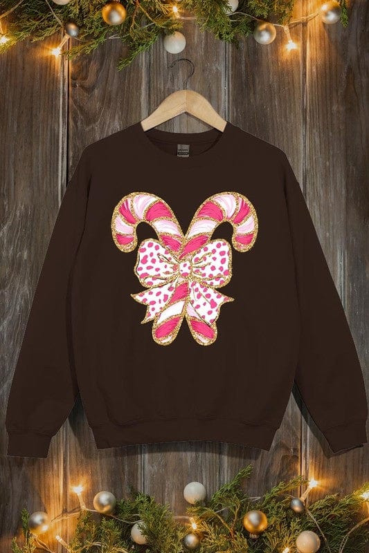 Faux Glitter Coquette CandyCane Graphic Sweatshirt Color Bear DARK CHOCOLATE / S 2000002381681