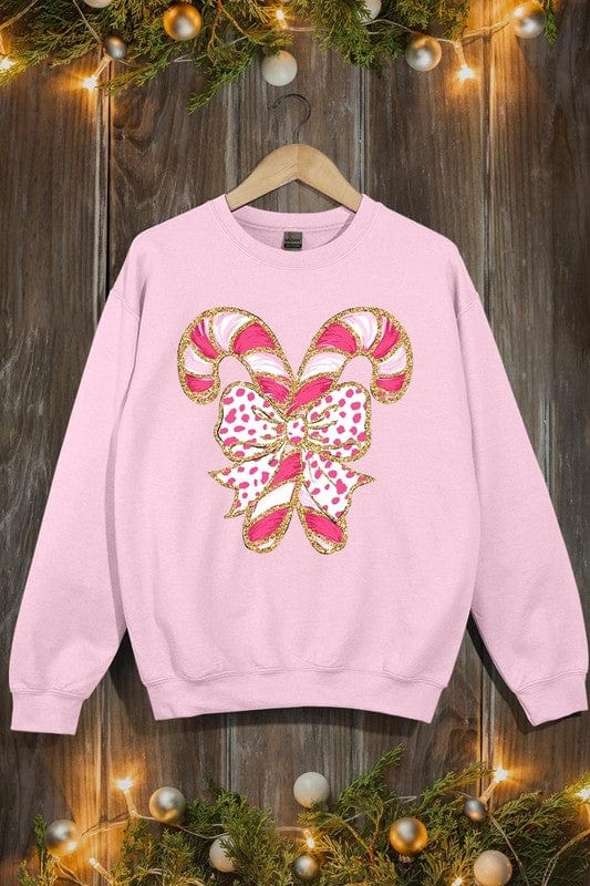 Faux Glitter Coquette CandyCane Graphic Sweatshirt Color Bear LIGHT PINK / S 2000002381673