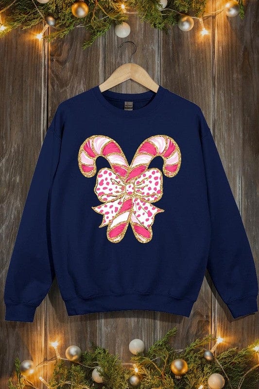 Faux Glitter Coquette CandyCane Graphic Sweatshirt Color Bear NAVY / S 2000002381689