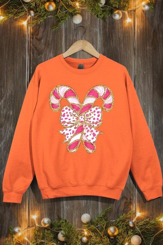 Faux Glitter Coquette CandyCane Graphic Sweatshirt Color Bear ORANGE / S 2000002381657