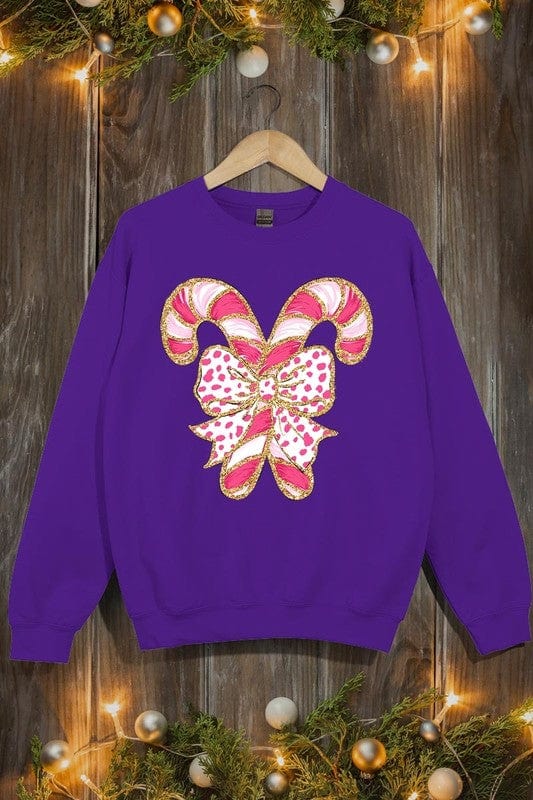 Faux Glitter Coquette CandyCane Graphic Sweatshirt Color Bear PURPLE / S 2000002381661