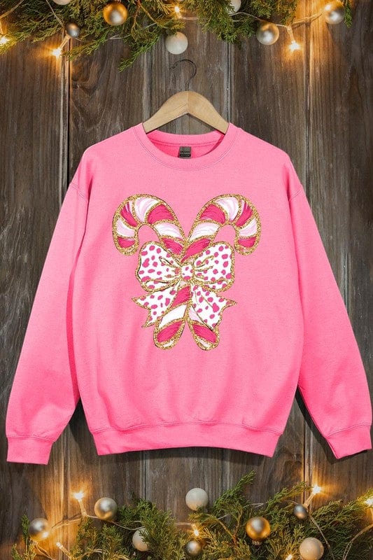 Faux Glitter Coquette CandyCane Graphic Sweatshirt Color Bear SAFETY PINK / S 2000002381693