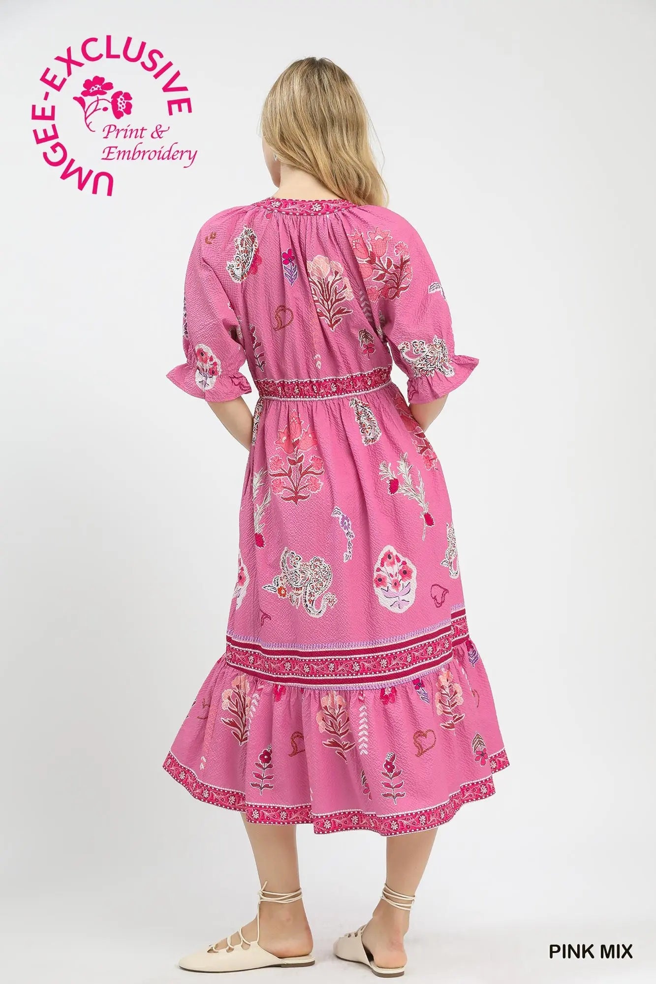 Floral Collage Print V-Neck Midi Dress Umgee