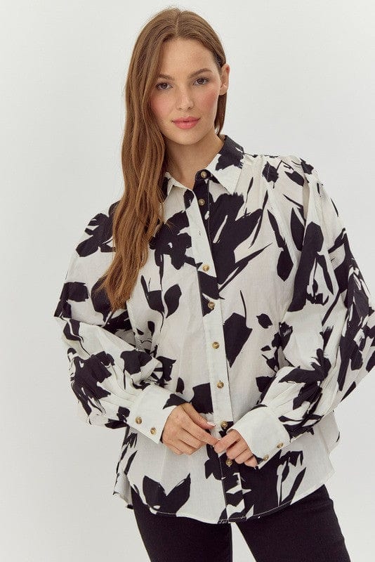 Floral Print Balloon Sleeves Top-IVORY JODIFL