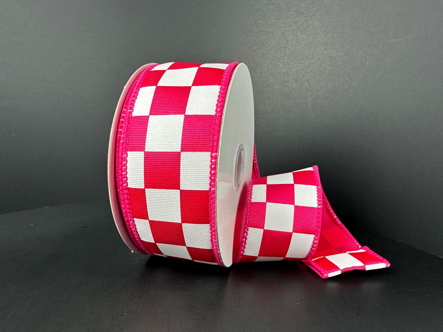 Fuchsia and White Checkerboard Ribbon 1.5" x 10 yds Jascotina 41532-09-13