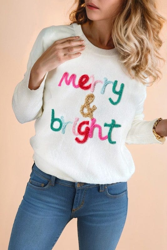 Glitter Merry & Bright Round Neck Knit Sweater SHEWIN INC.