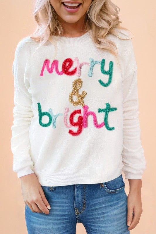 Glitter Merry & Bright Round Neck Knit Sweater SHEWIN INC.