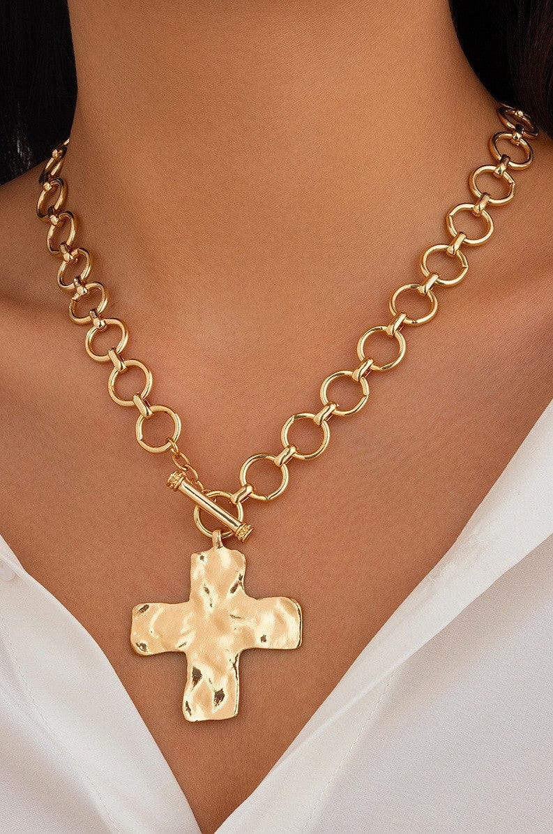 Hammered Cross Front Toggle Necklace Shirleys of Collins 40NK9474