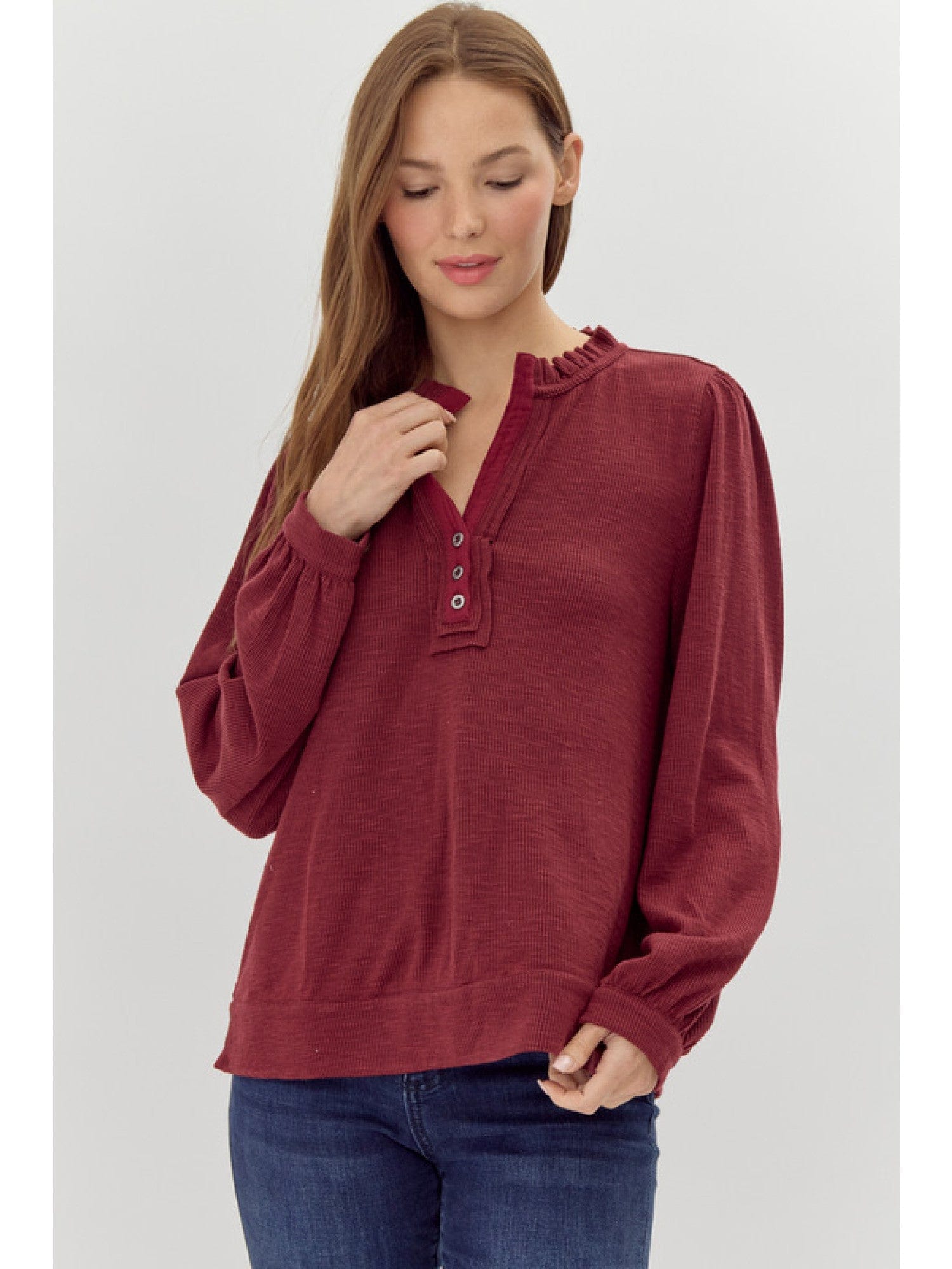 HENLEY TOP -BURGUNDY JODIFL