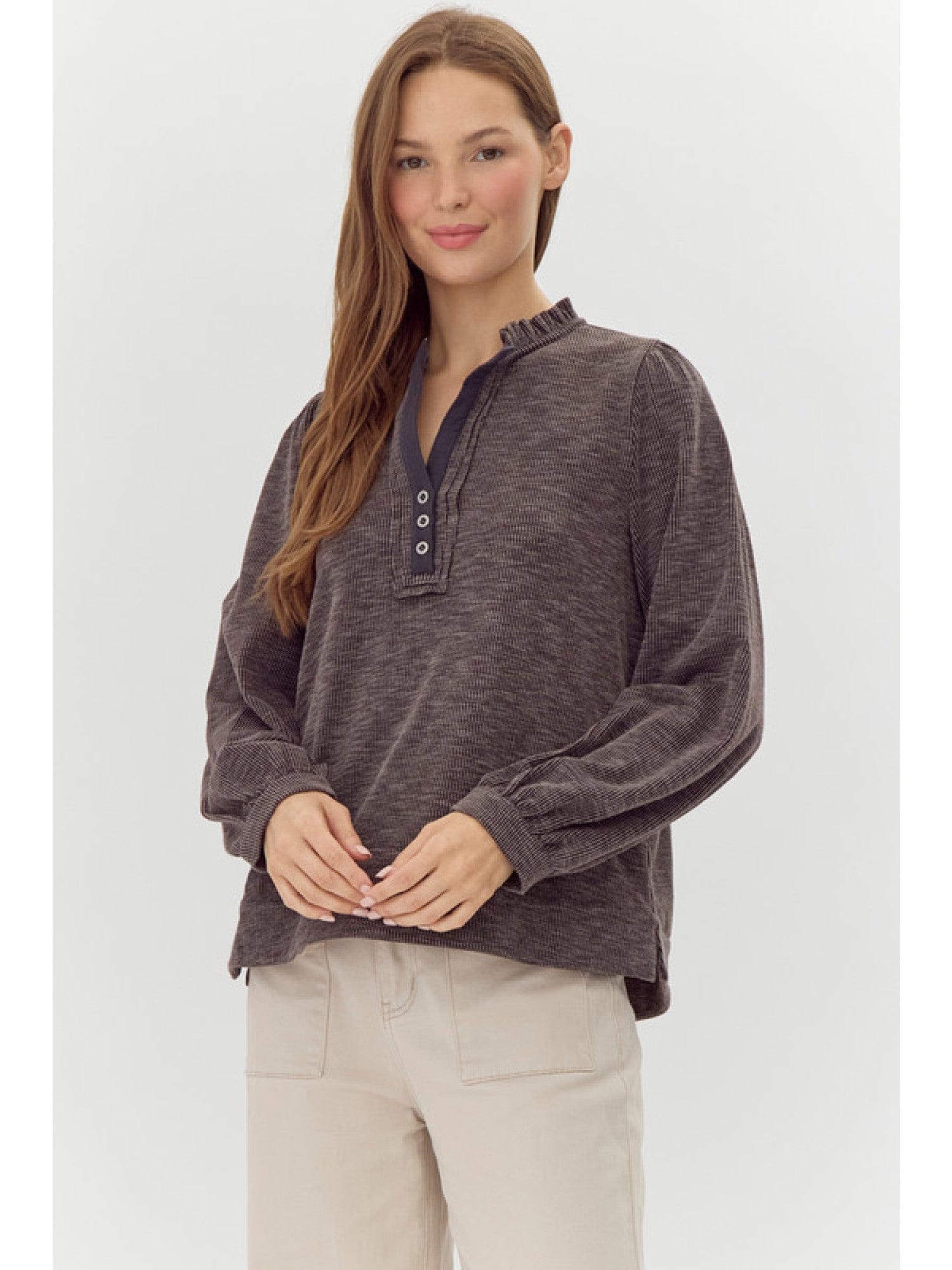 HENLEY TOP -CHARCOAL JODIFL