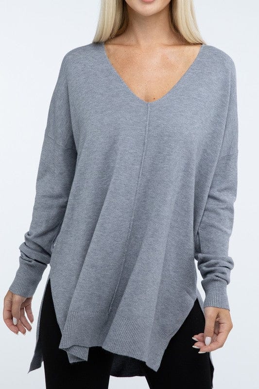 Hi-Low Hem Front Seam Sweater ZENANA H GREY / S/M 1000002262640