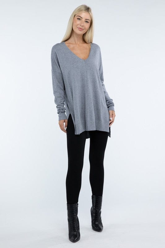 Hi-Low Hem Front Seam Sweater ZENANA