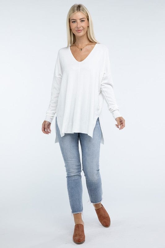 Hi-Low Hem Front Seam Sweater ZENANA