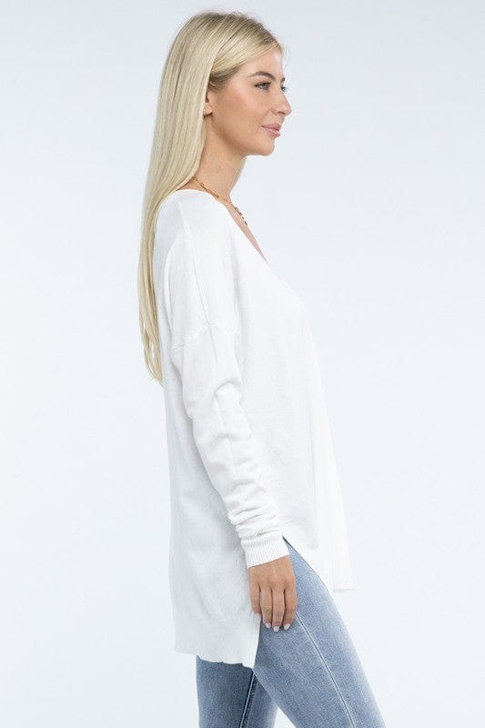 Hi-Low Hem Front Seam Sweater ZENANA