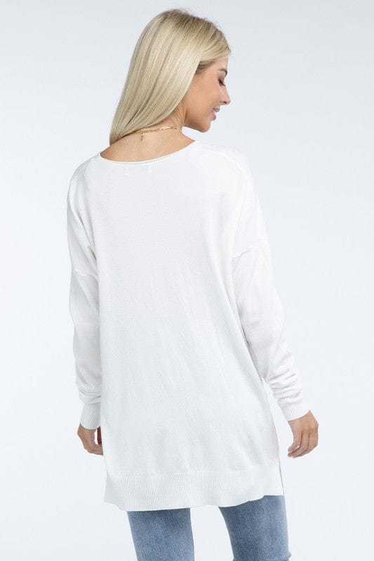 Hi-Low Hem Front Seam Sweater ZENANA