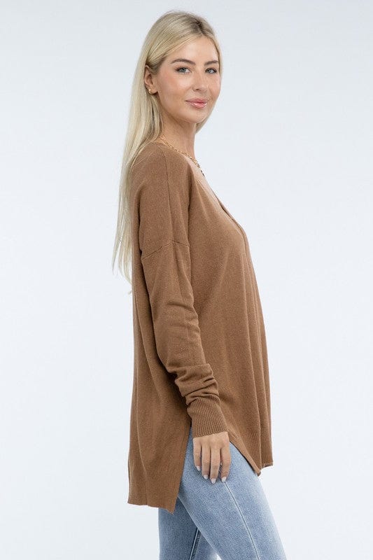 Hi-Low Hem Front Seam Sweater ZENANA