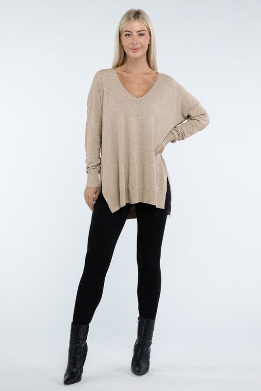 Hi-Low Hem Front Seam Sweater ZENANA