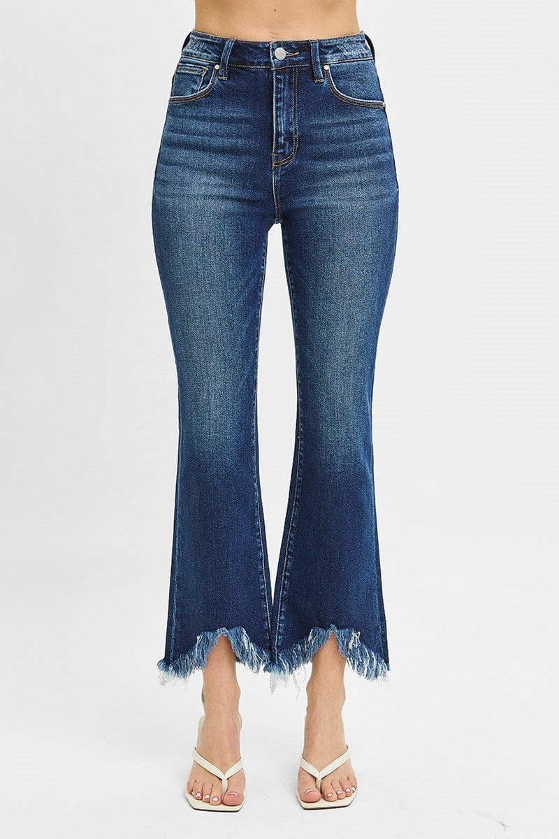 High Rise Crop Bootcut Fray Hem Jeans Risen clothing
