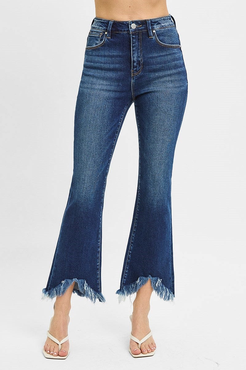 High Rise Crop Bootcut Fray Hem Jeans Risen clothing