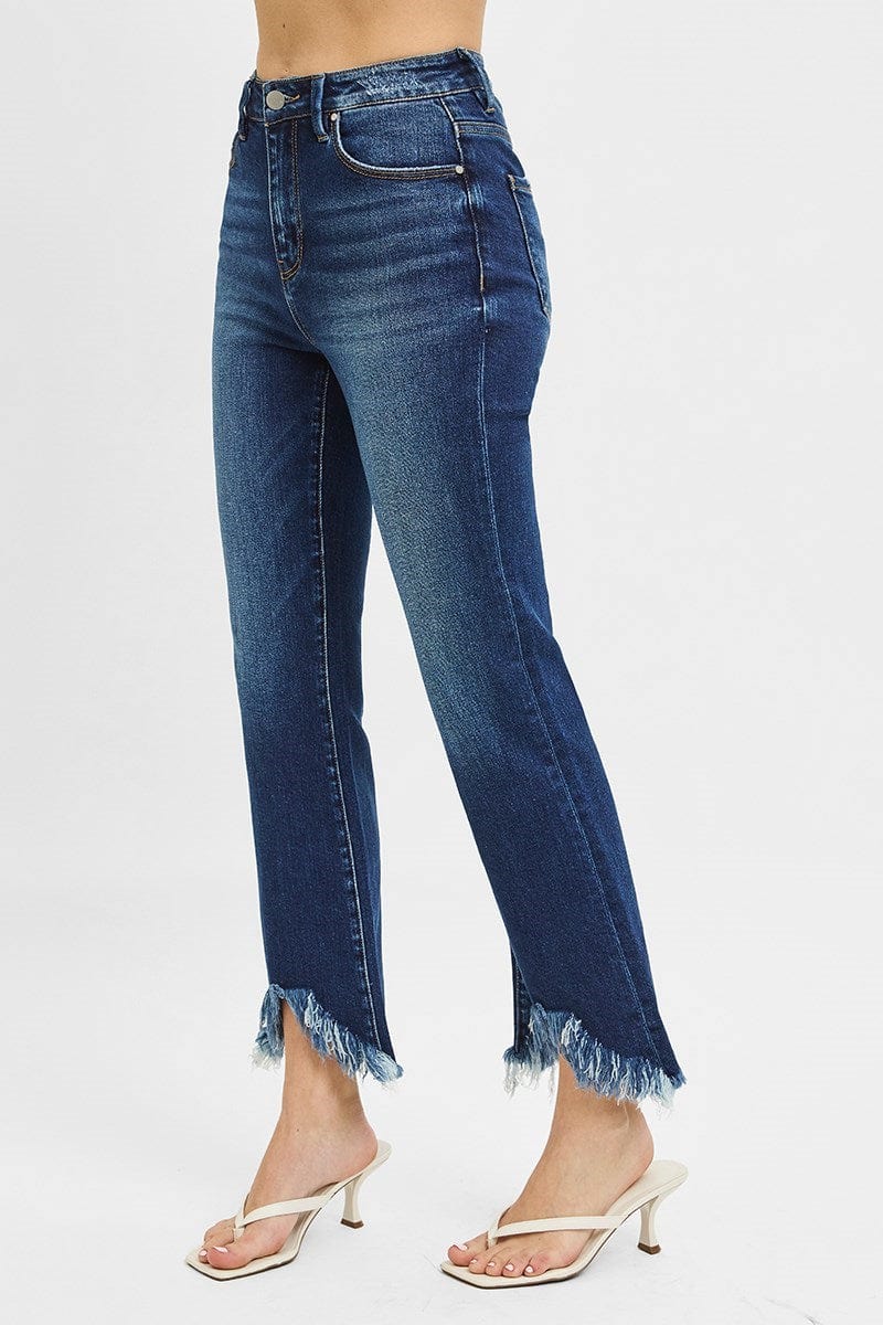 High Rise Crop Bootcut Fray Hem Jeans Risen clothing