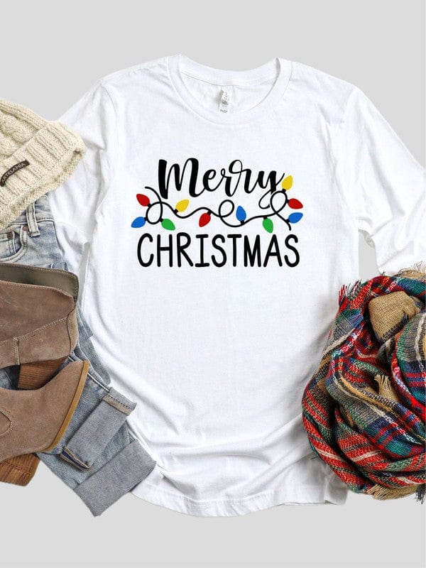 Ho Ho Ho Christmas Lights Crew Neck LS Tee Ocean and 7th White / L 2000001017639