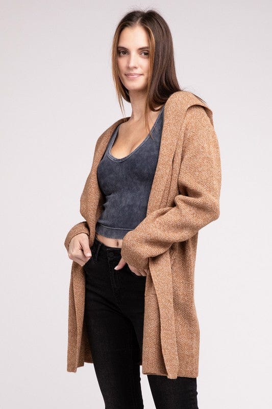 Hooded Open Front Sweater Cardigan ZENANA